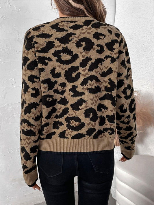 Perfee Tied Leopard Long Sleeve Cardigan Carauana Store