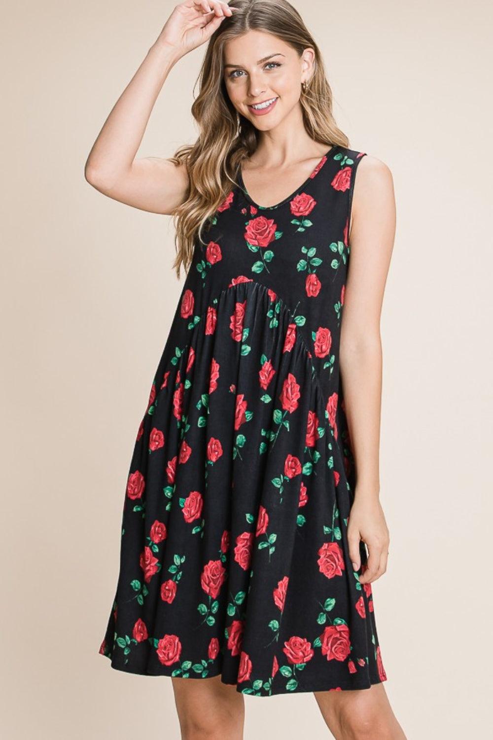 BOMBOM Floral Ruched Tank Dress Carauana Store