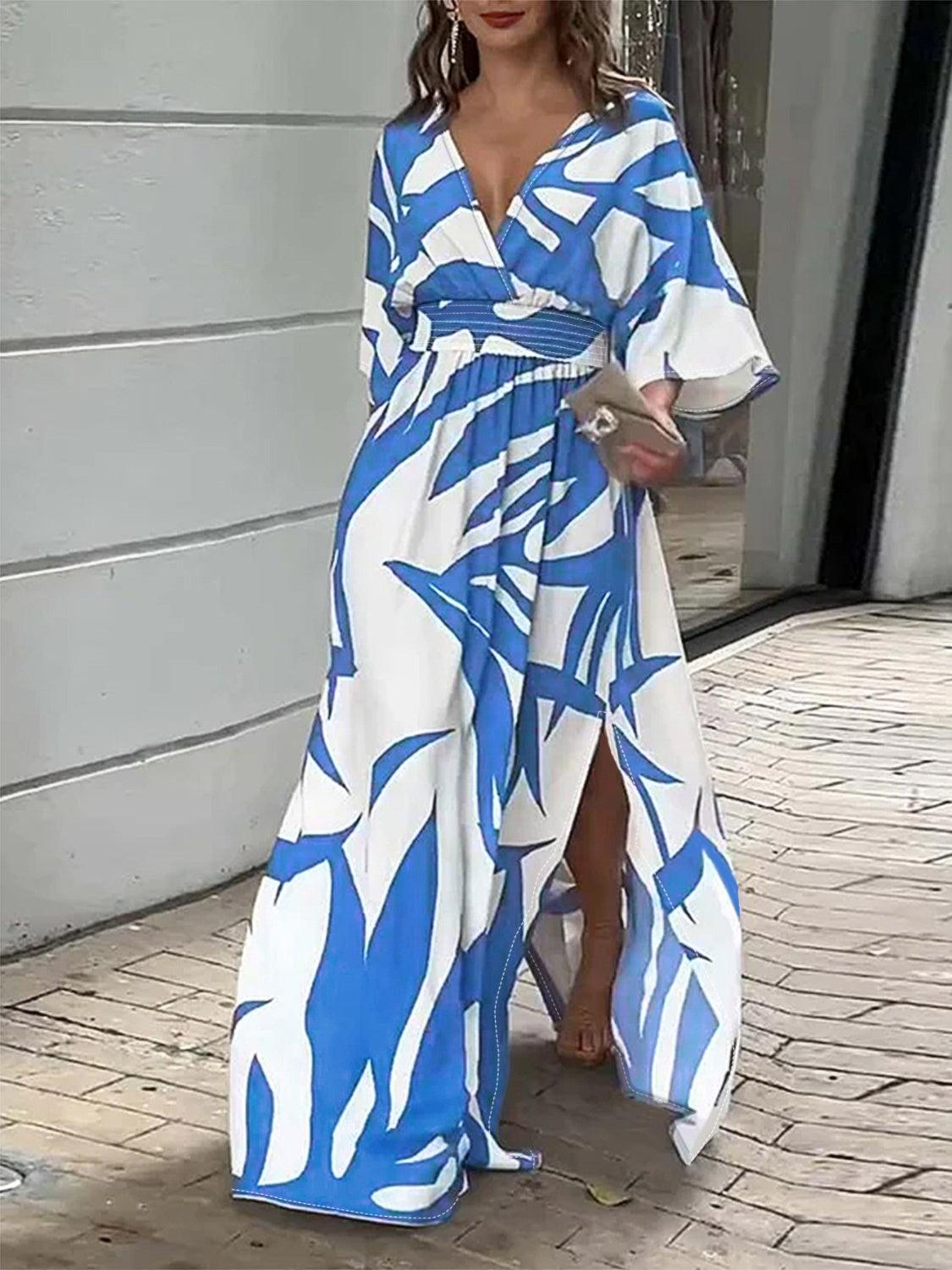 Slit Printed Surplice Maxi Dress Carauana Store