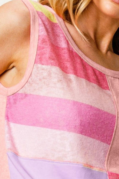 BiBi Color Block & Striped Round Neck Tank Carauana Store