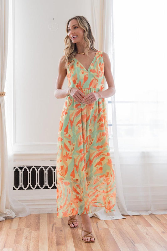 Sew In Love Printed V-Neck Sleeveless Dress Carauana Store