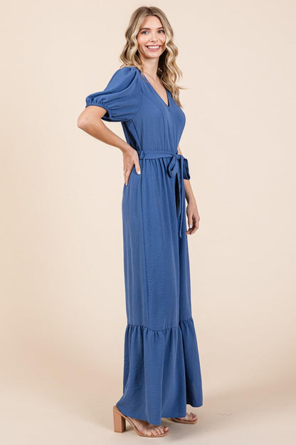 GeeGee Full Size V-Neck Belted Wide Leg Jumpsuit Carauana Store