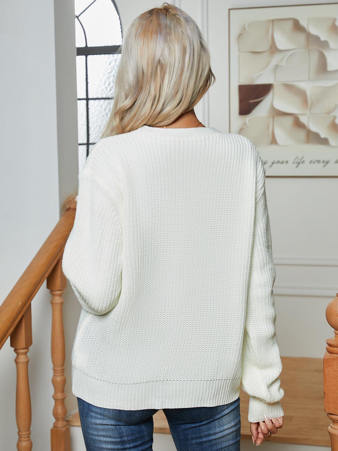 Button Up V-Neck Long Sleeve Cardigan Carauana Store