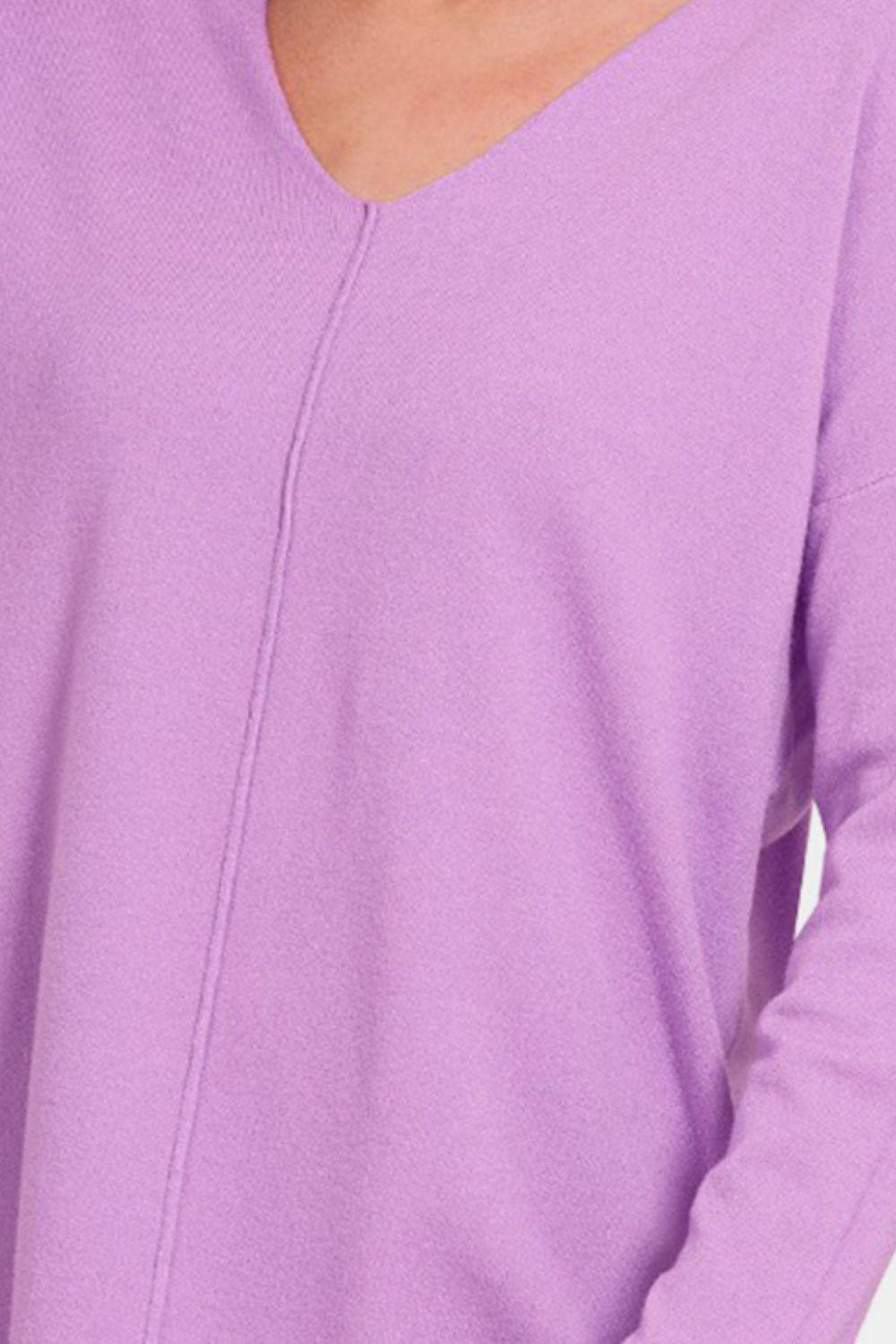 Zenana Slit V-Neck Dropped Shoulder Sweater Carauana Store
