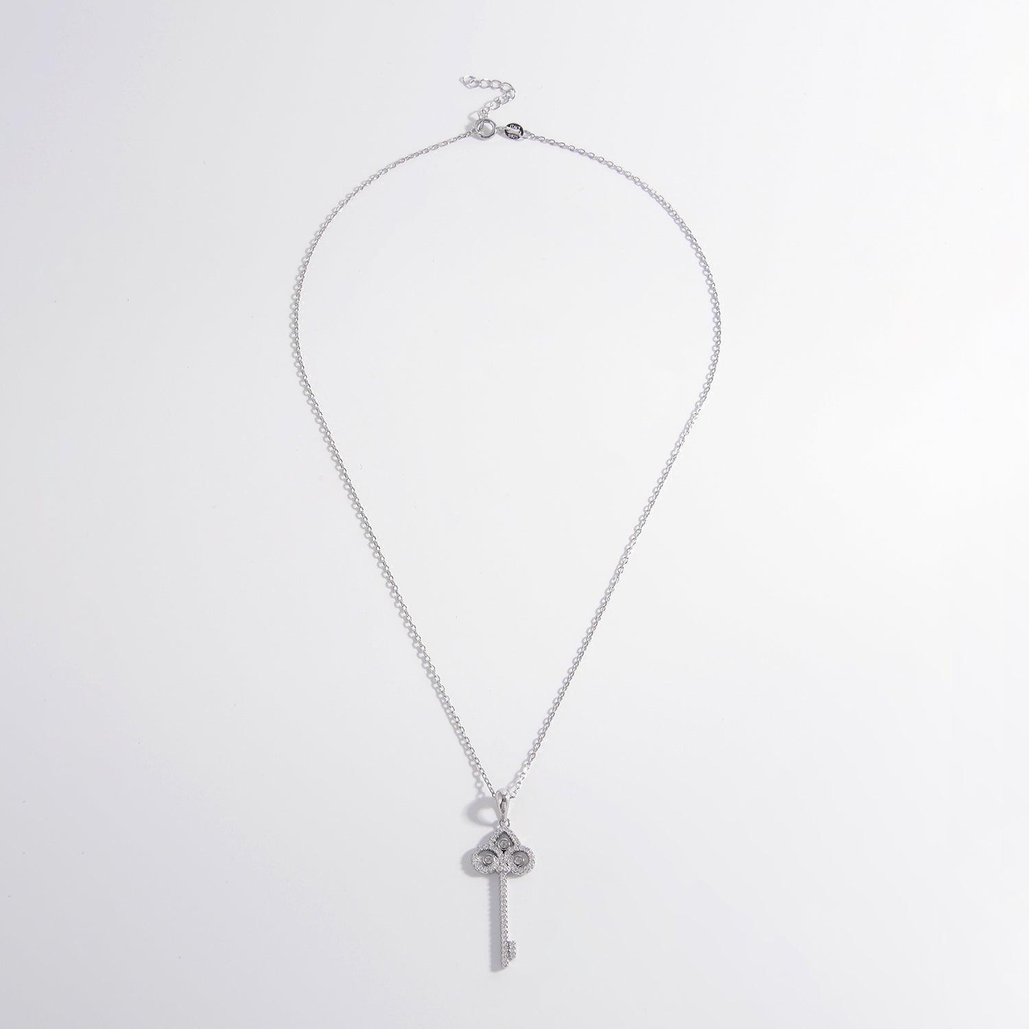 925 Sterling Silver Inlaid Zircon Key Shape Necklace Carauana Store