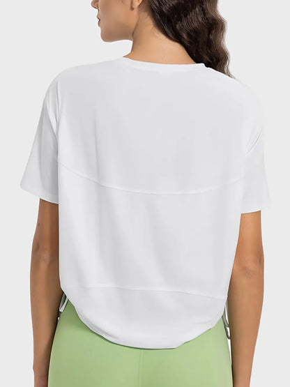 Millennia Drawstring Round Neck Short Sleeve Active T-Shirt Carauana Store