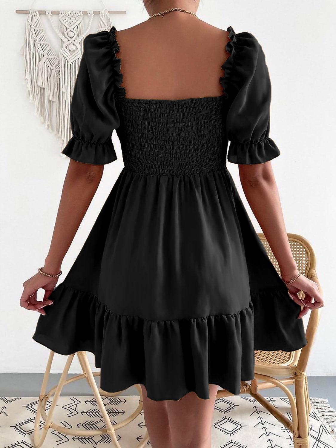 Smocked Square Neck Short Sleeve Dress Carauana Store