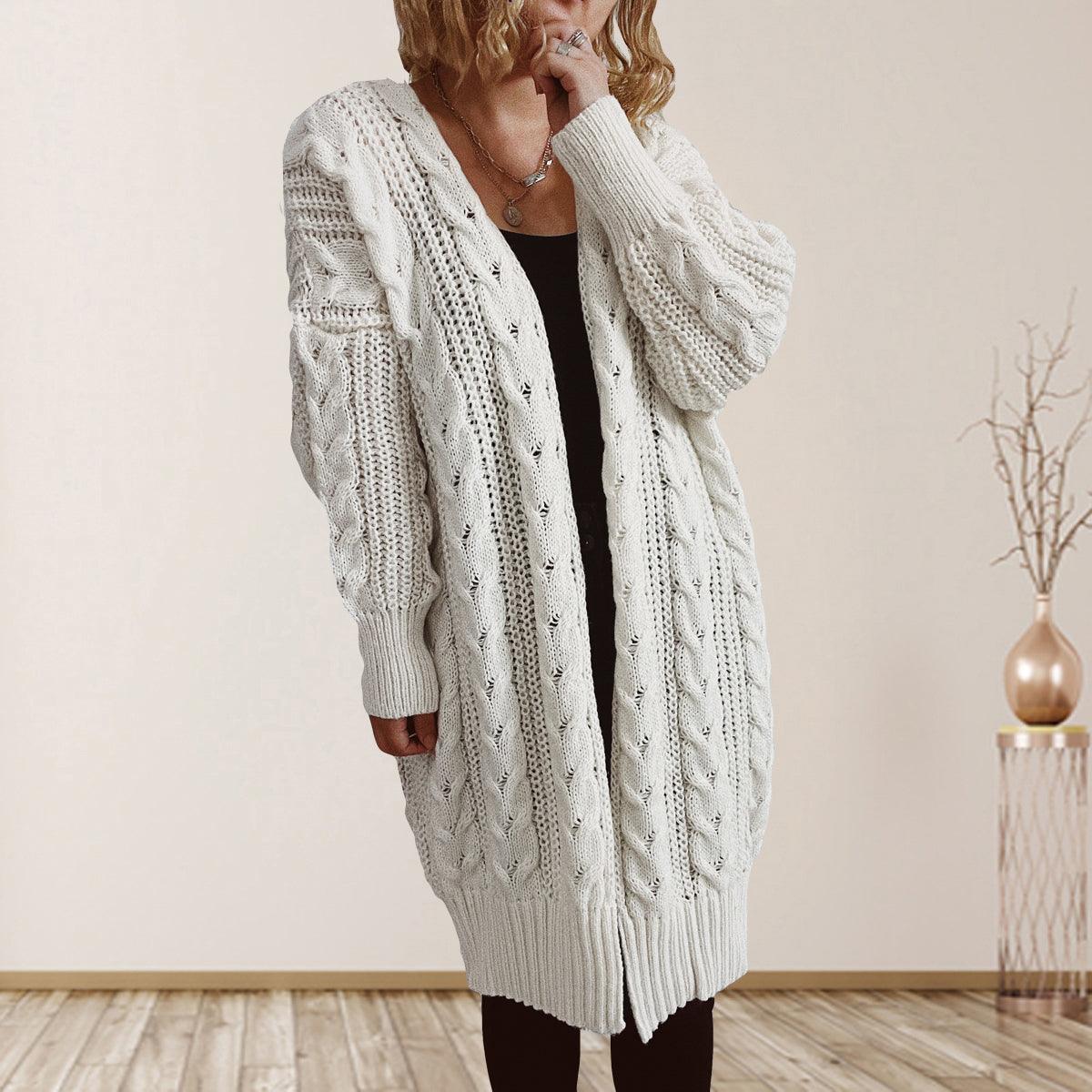 Cable-Knit Open Front Dropped Shoulder Cardigan Carauana Store