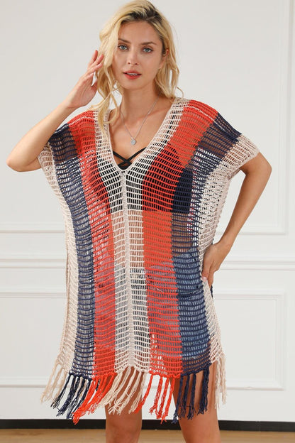 Tassel Color Block V-Neck Cover Up Carauana Store