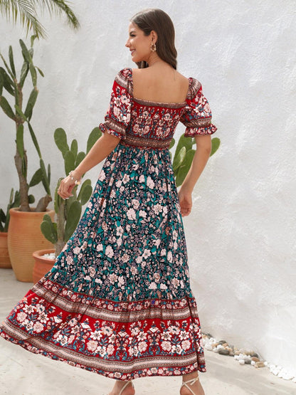 Floral Flounce Sleeve Midi Dress Carauana Store