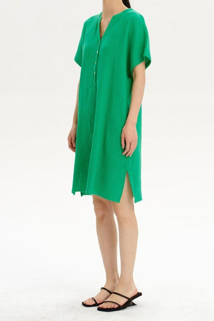 Slit Notched Short Sleeve Mini Dress Carauana Store