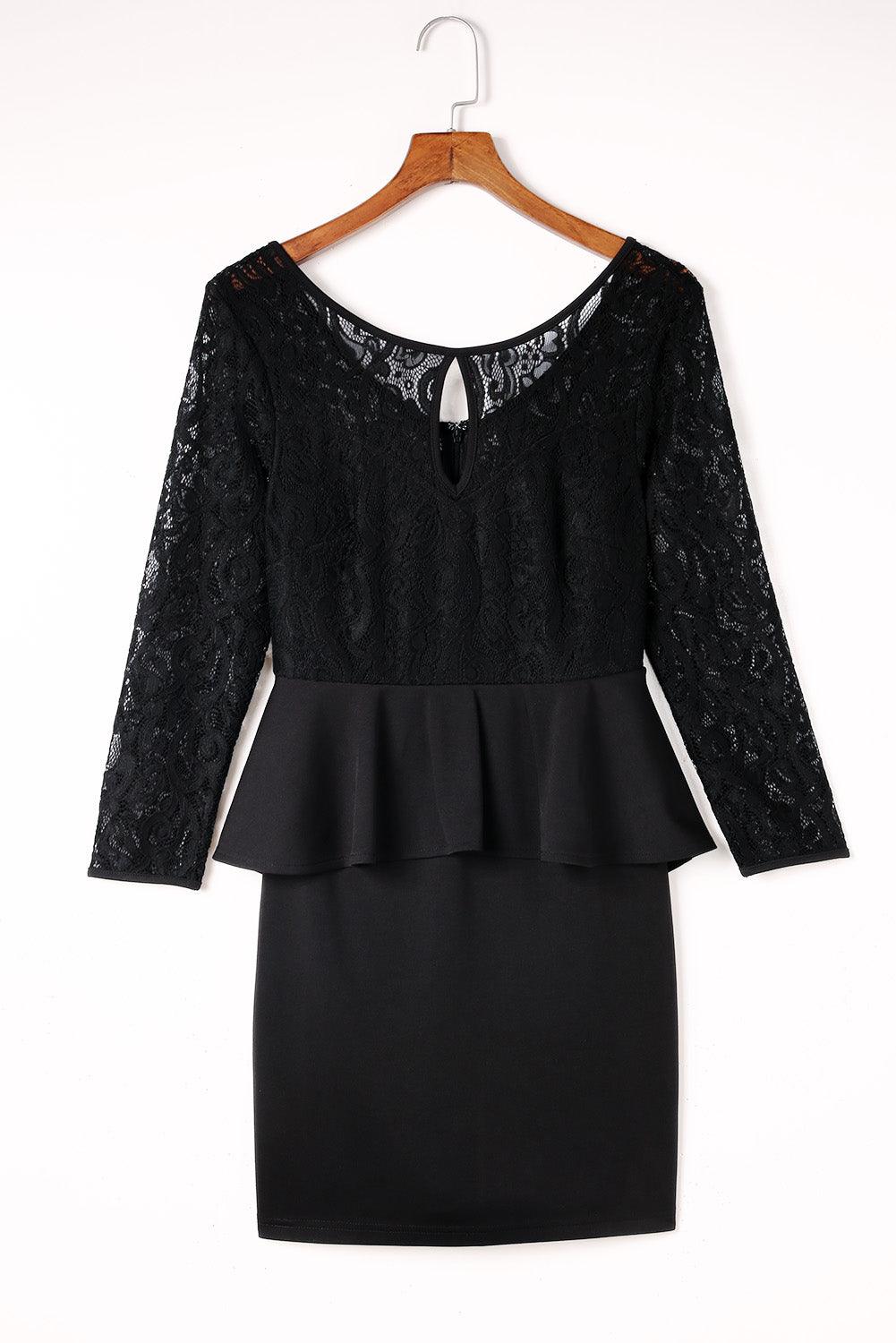 Lace Detail Long Sleeve Mini Dress Carauana Store