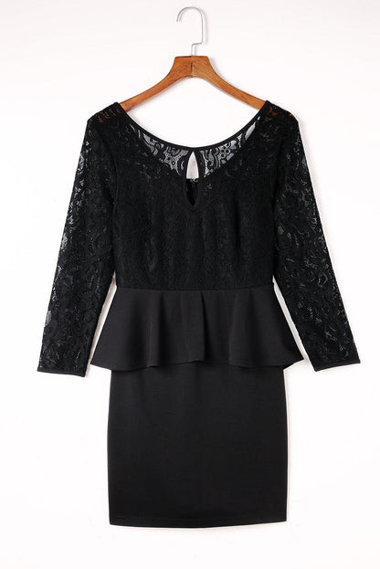 Lace Detail Long Sleeve Mini Dress Carauana Store
