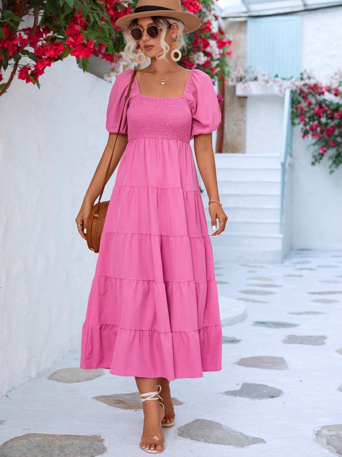 Tiered Smocked Short Sleeve Dress Carauana Store