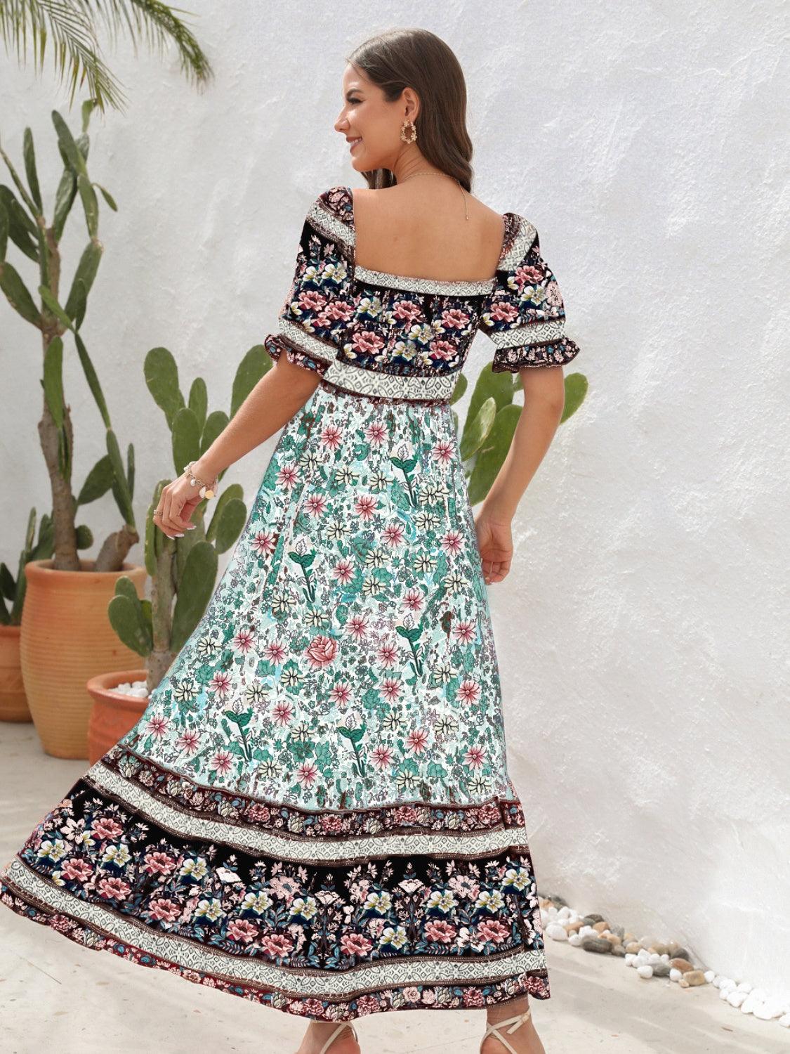 Floral Flounce Sleeve Midi Dress Carauana Store
