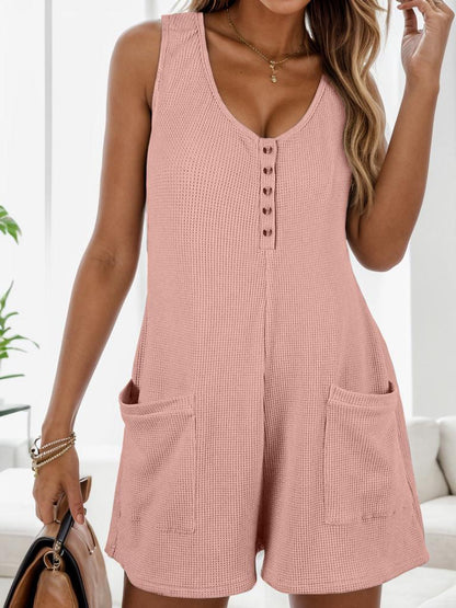 Waffle-Knit Scoop Neck Wide Strap Romper Carauana Store