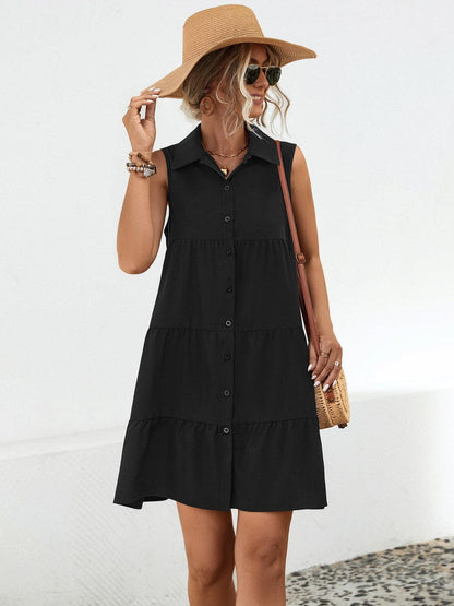 Button Up Sleeveless Mini Dress Carauana Store