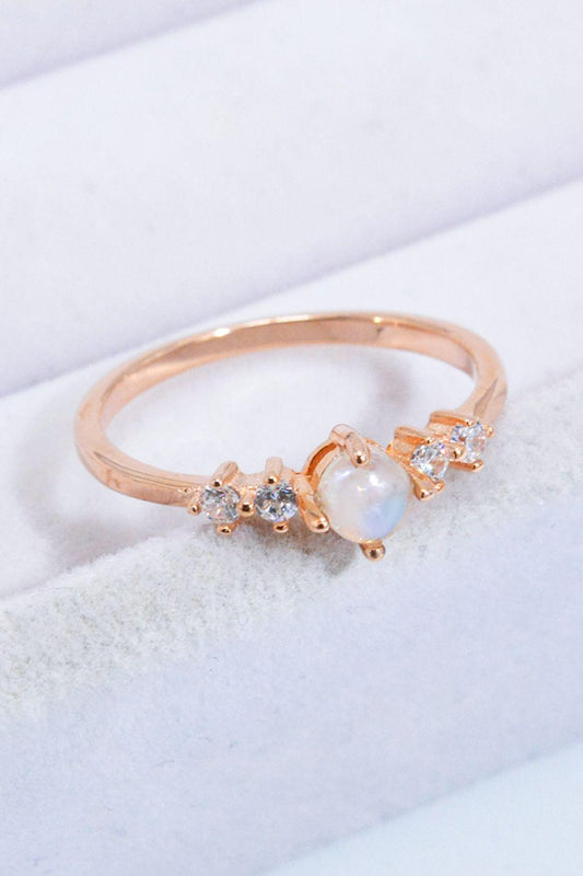 Natural Moonstone and Zircon 18K Rose Gold-Plated Ring Carauana Store