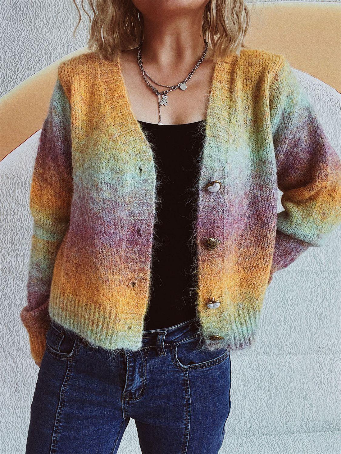 Gradient Heart Shape Button V-Neck Cardigan Carauana Store