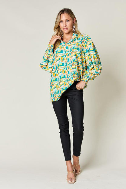 Double Take Full Size Printed Smocked Long Sleeve Blouse Carauana Store