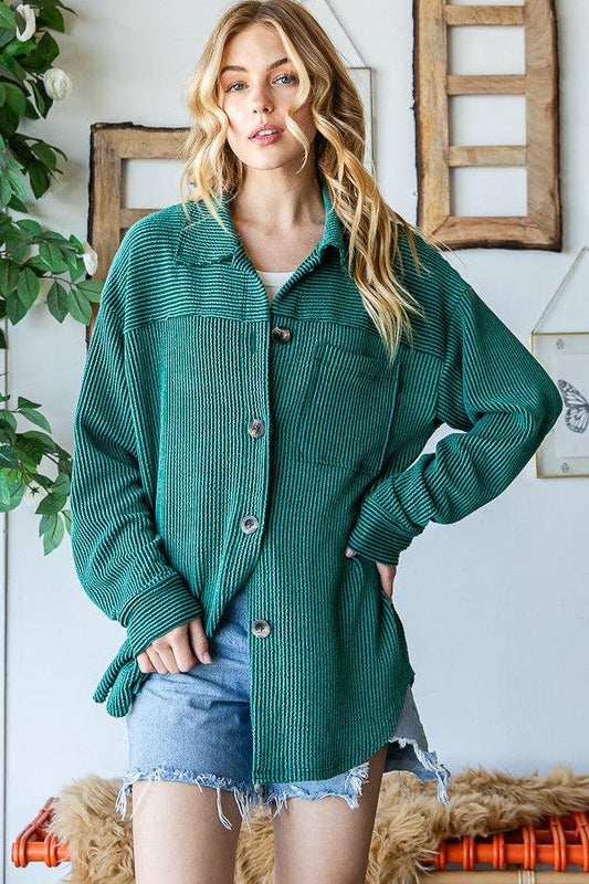 Reborn J Striped Button Up Long Sleeve Shacket Carauana Store