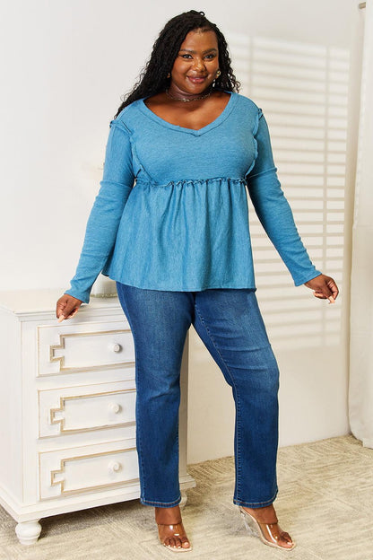 Jade By Jane Full Size Frill Trim Babydoll Blouse Carauana Store