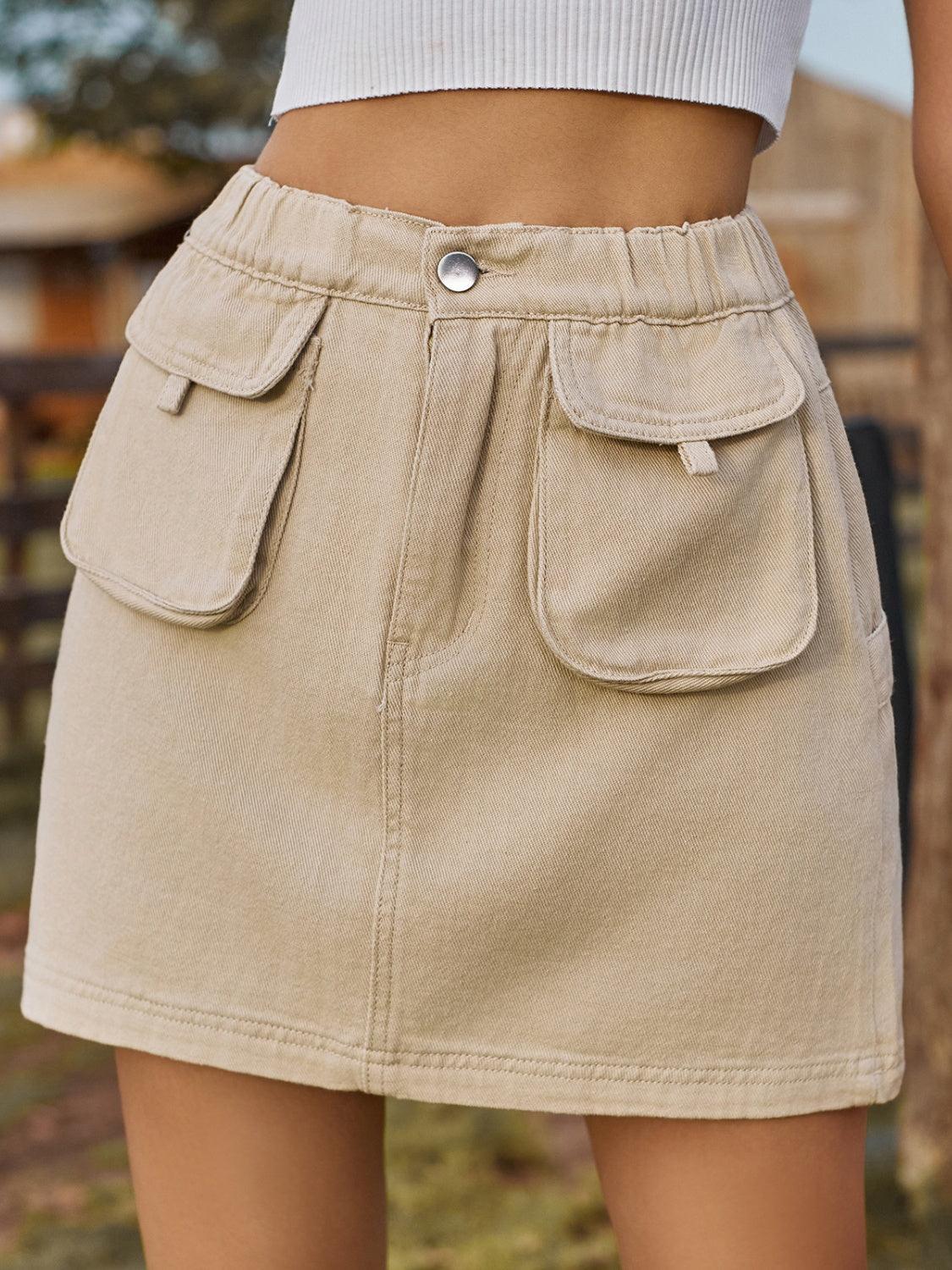 Pocketed Elastic Waist Denim Skirt Carauana Store