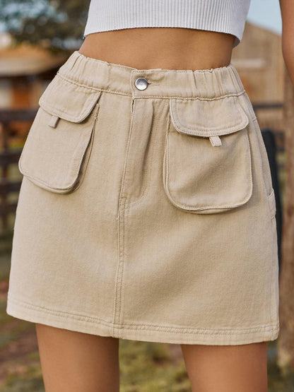 Pocketed Elastic Waist Denim Skirt Carauana Store