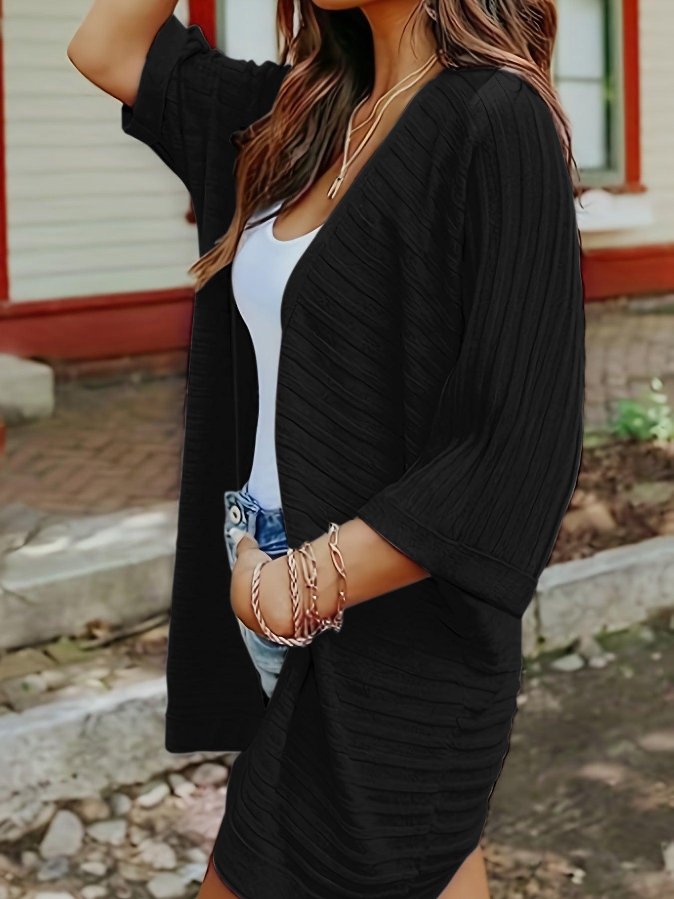 Striped Open Front Knit Cardigan Carauana Store