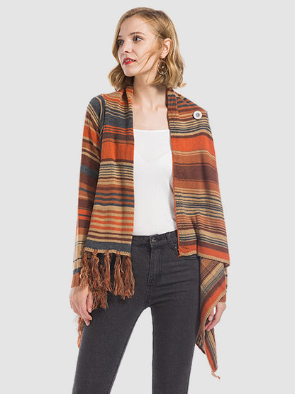Angel Wings Tassel Striped Open Front Long Sleeve Cardigan Carauana Store