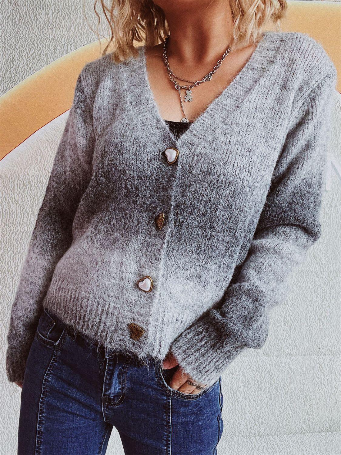 Gradient Heart Shape Button V-Neck Cardigan Carauana Store