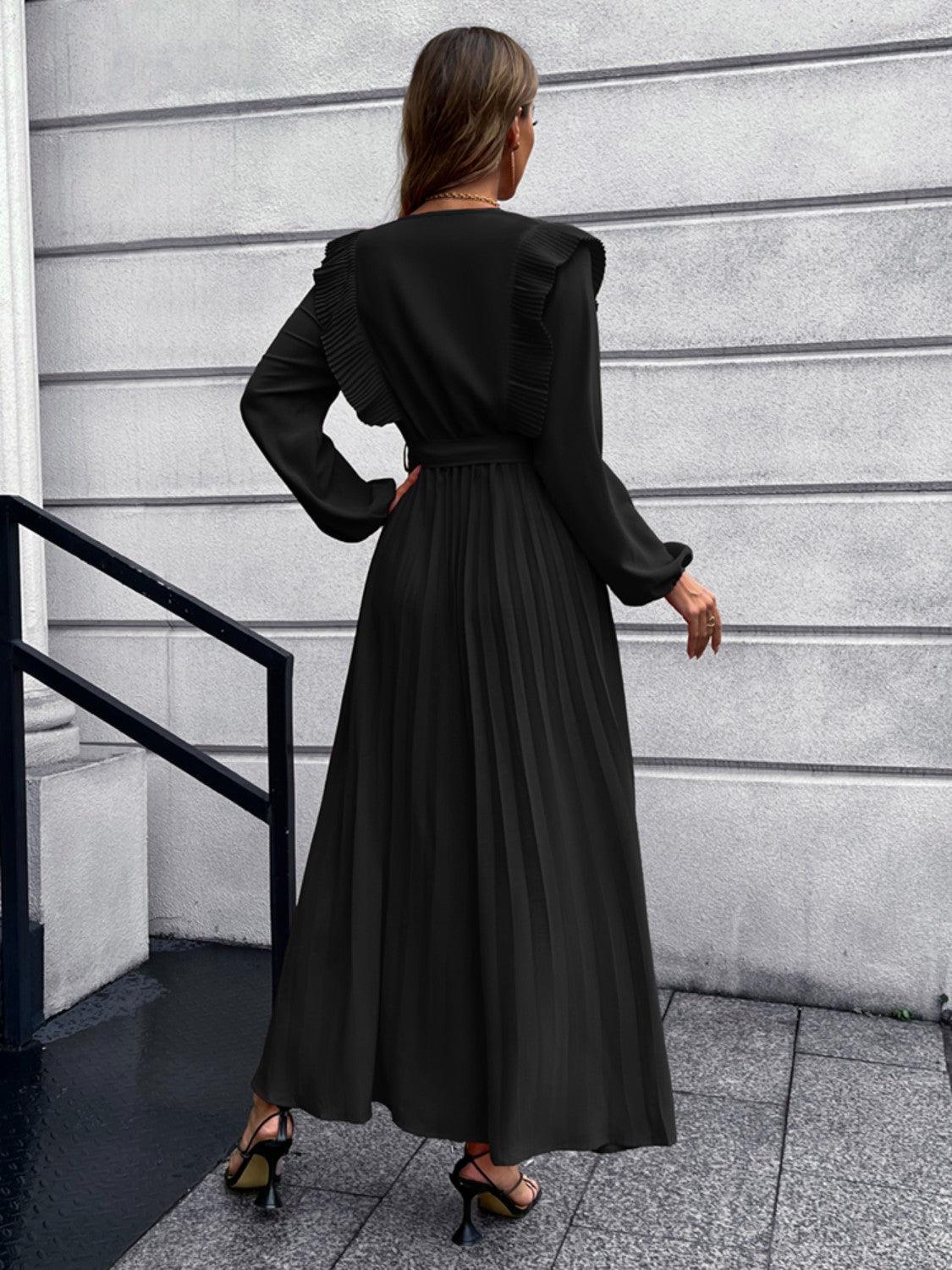Pleated Surplice Tie Waist Maxi Dress Carauana Store