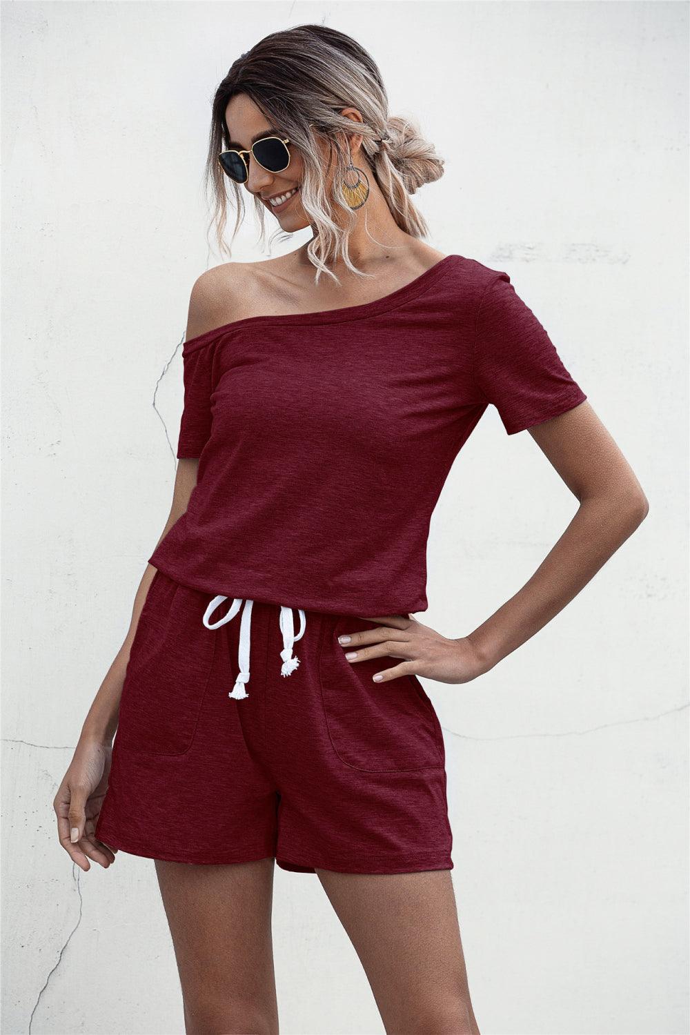 One Shoulder Tie Waist Romper Carauana Store