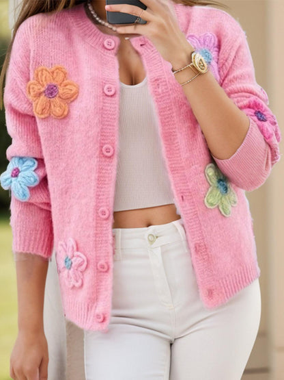 Flower Dropped Shoulder Long Sleeve Cardigan Carauana Store