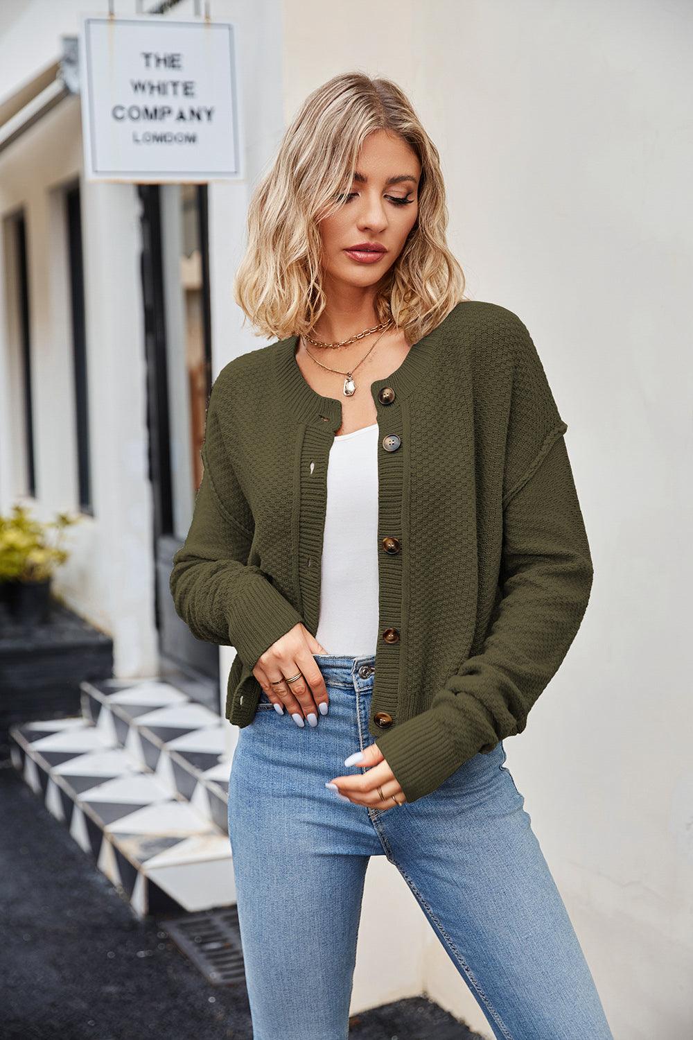 Button Down Exposed Seam Cardigan Carauana Store