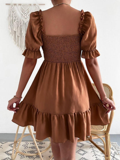 Smocked Square Neck Short Sleeve Dress Carauana Store