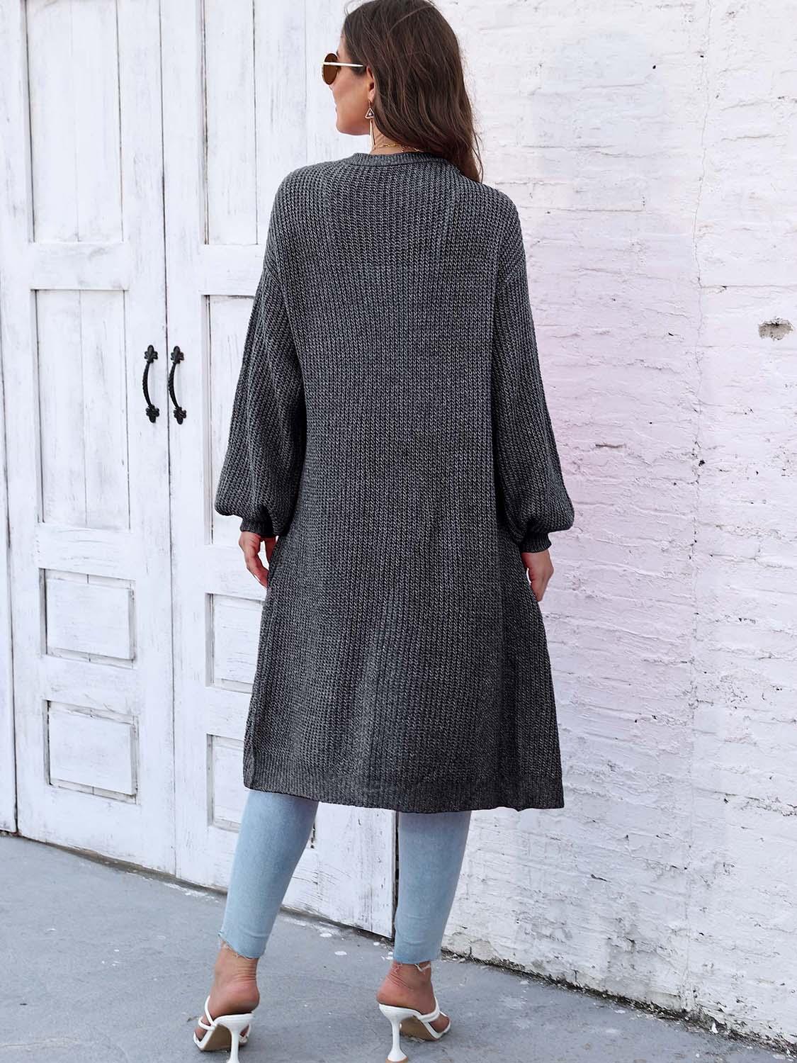 Open Front Longline Cardigan with Pockets Carauana Store