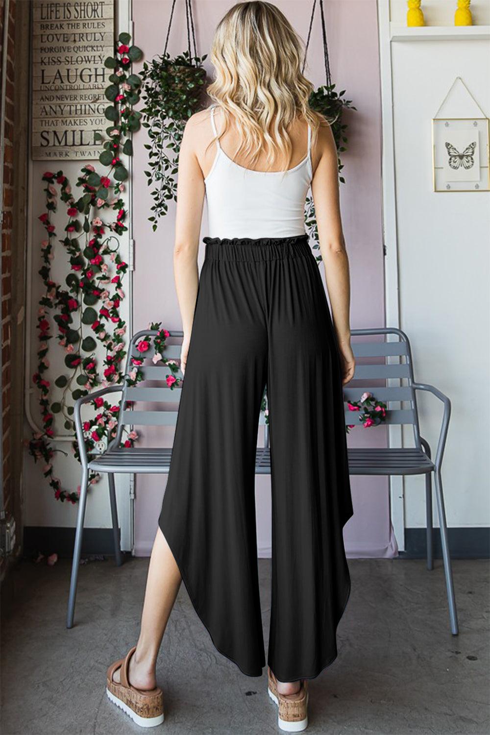 Heimish Full Size Frill Slit High Waist Wide Leg Pants Carauana Store