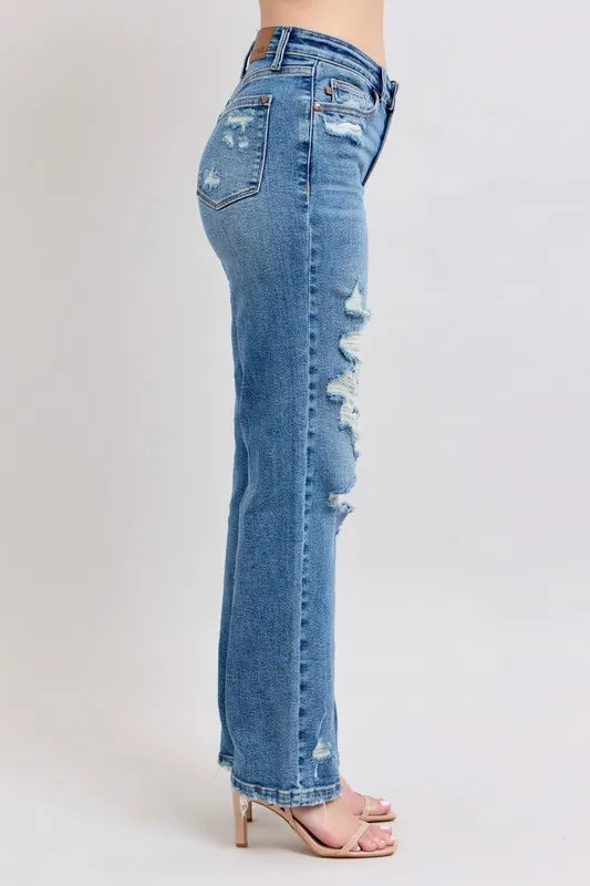 Judy Blue Full Size High Waist Heavy Destroy Straight Jeans Plus Size