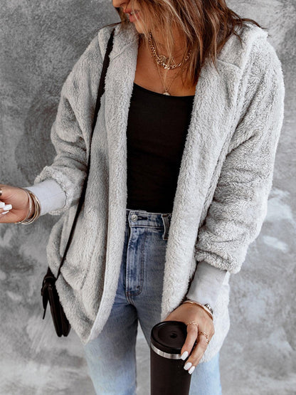 Open Front Hooded Faux Fur Outwear with Pockets Carauana Store