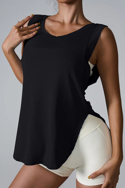 Slit Round Neck Active Tank Carauana Store