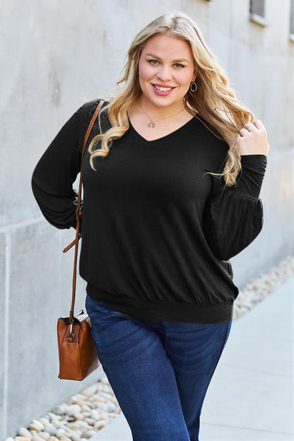 Basic Bae Full Size V-Neck Lantern Sleeve Blouse Carauana Store