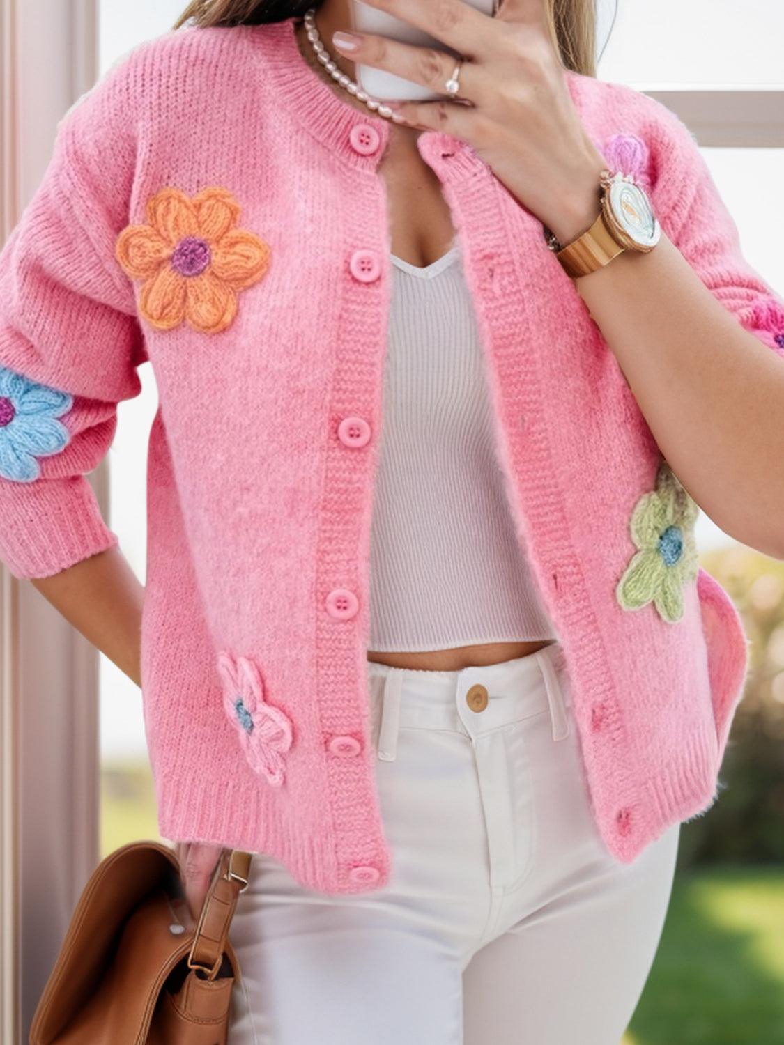 Flower Dropped Shoulder Long Sleeve Cardigan Carauana Store
