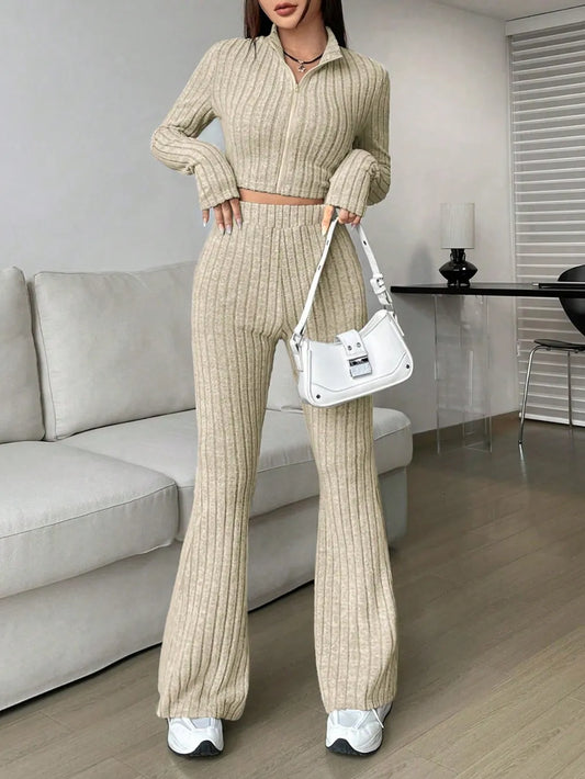 Honey Zip Up Long Sleeve Top and Pants Set Carauana Store