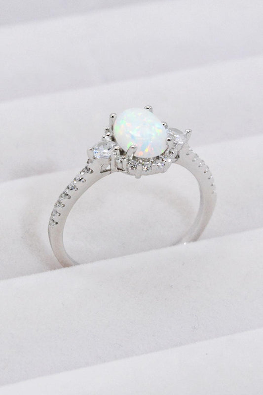 925 Sterling Silver Platinum-Plated Opal Ring Carauana Store