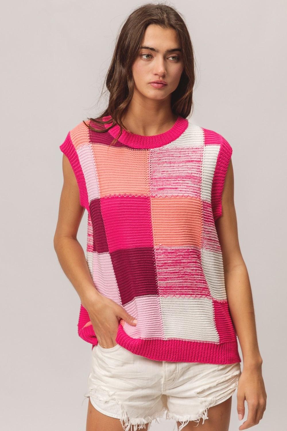 BiBi Color Block Round Neck Sweater Vest Carauana Store