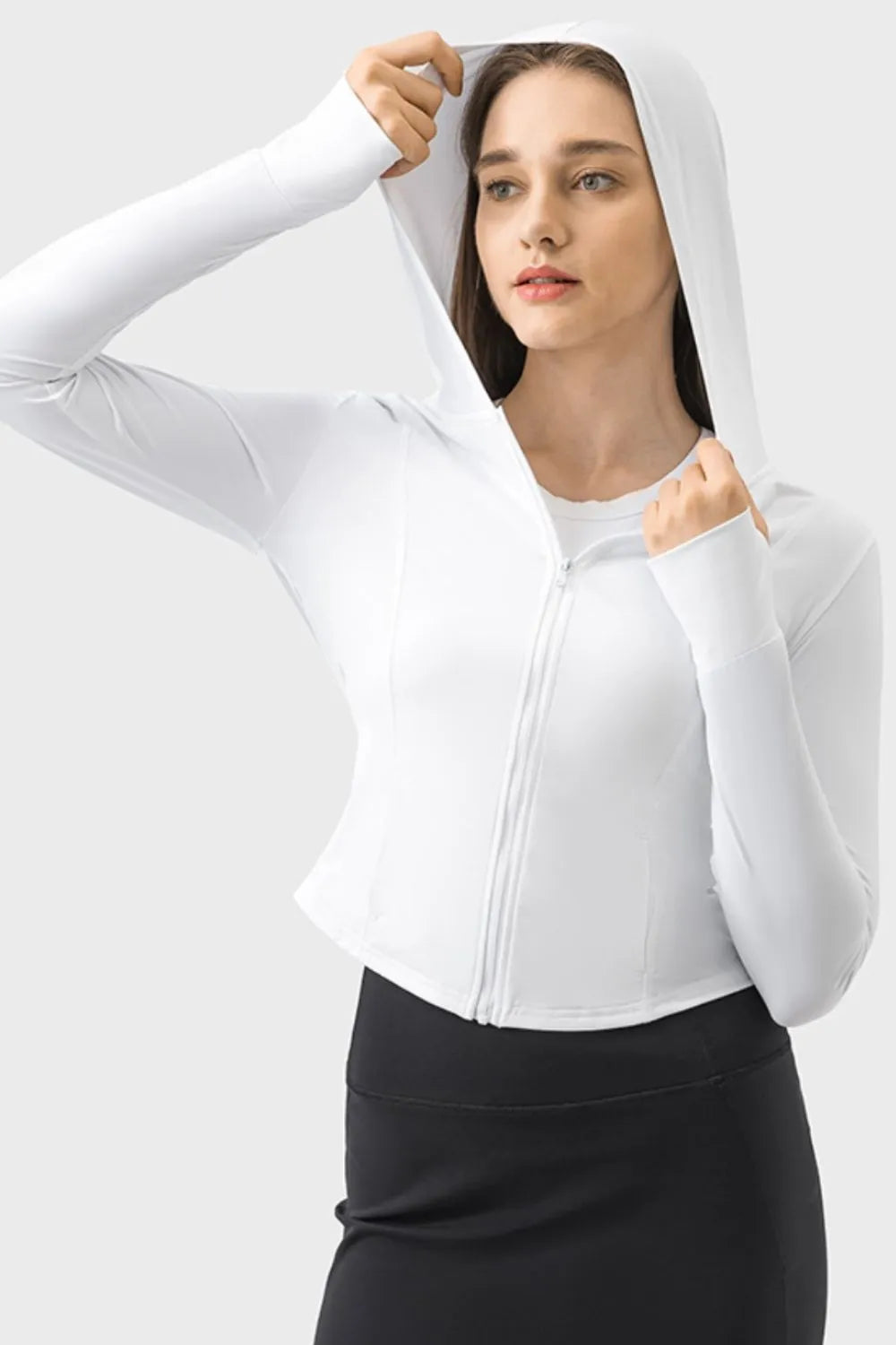 Millennia Pocketed Zip Up Hooded Long Sleeve Active Outerwear Carauana Store