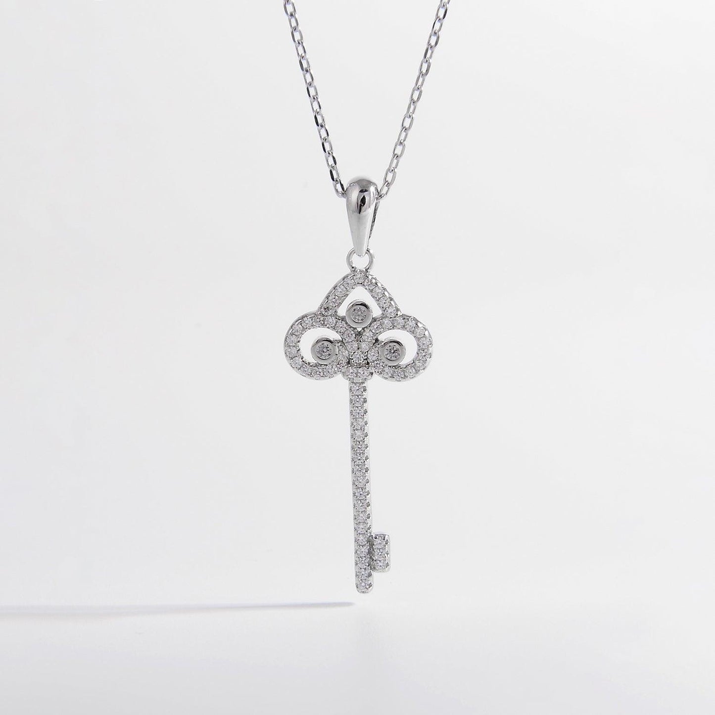 925 Sterling Silver Inlaid Zircon Key Shape Necklace Carauana Store