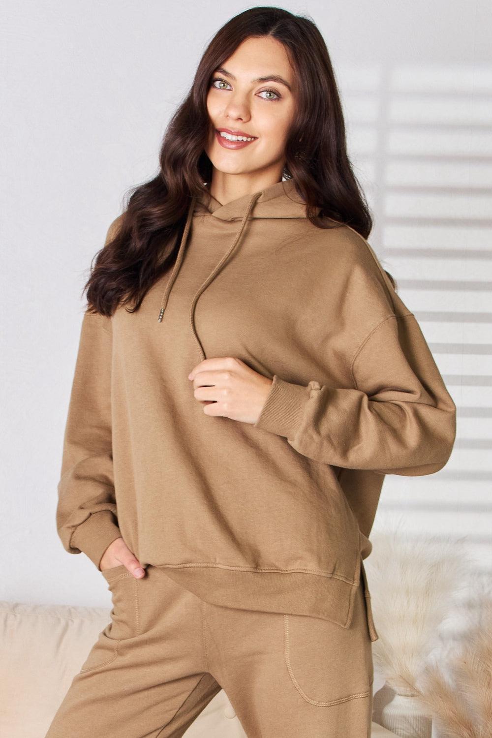 RISEN Drawstring Drop Shoulder Long Sleeve Hoodie Carauana Store