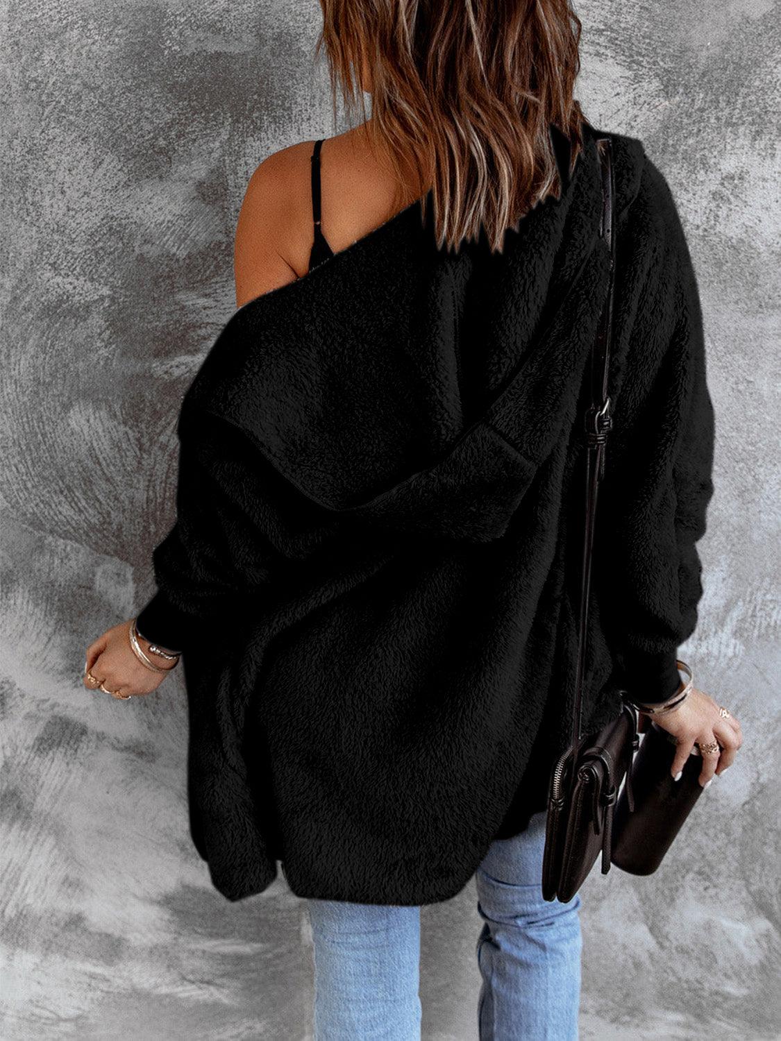 Open Front Hooded Faux Fur Outwear with Pockets Carauana Store